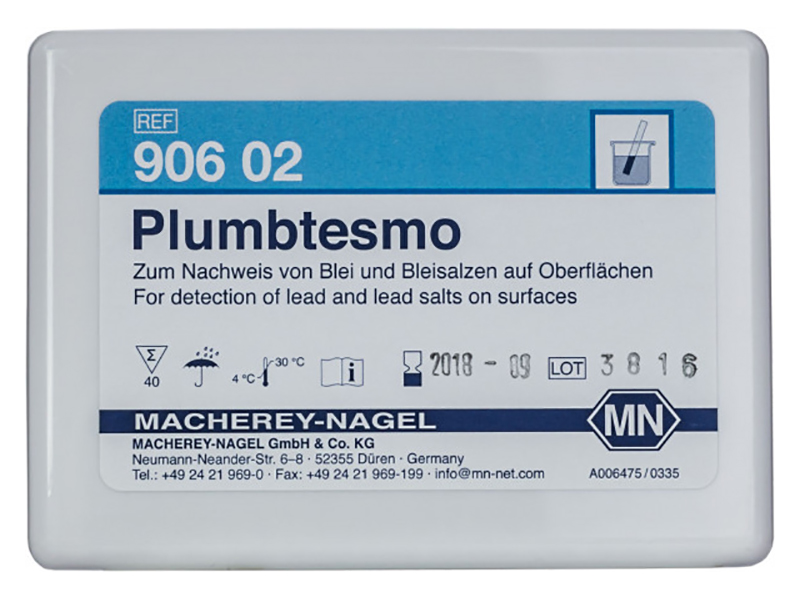 Qualitative test paper Plumbtesmo for Lead: 5 mg/L Pb²⁺