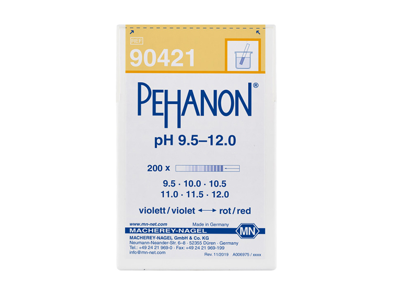 pH test strips, PEHANON 9.5–12.0, for colored samples