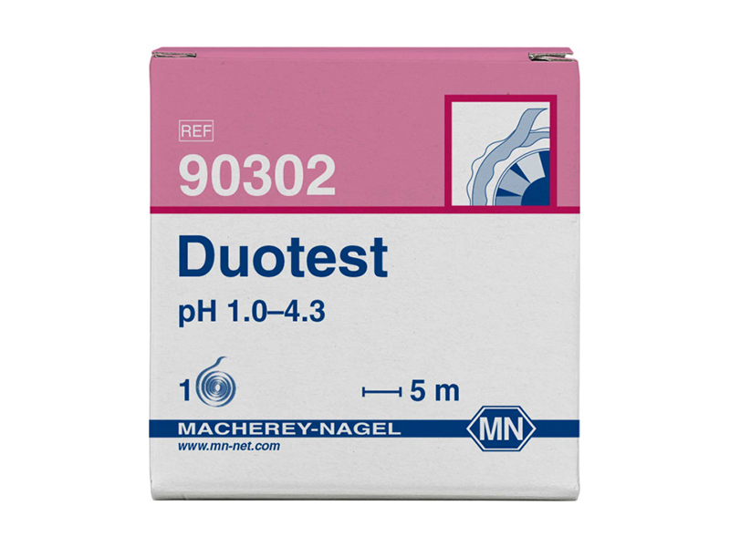 pH test paper Duotest pH 1.0–4.3, with two indicator zones